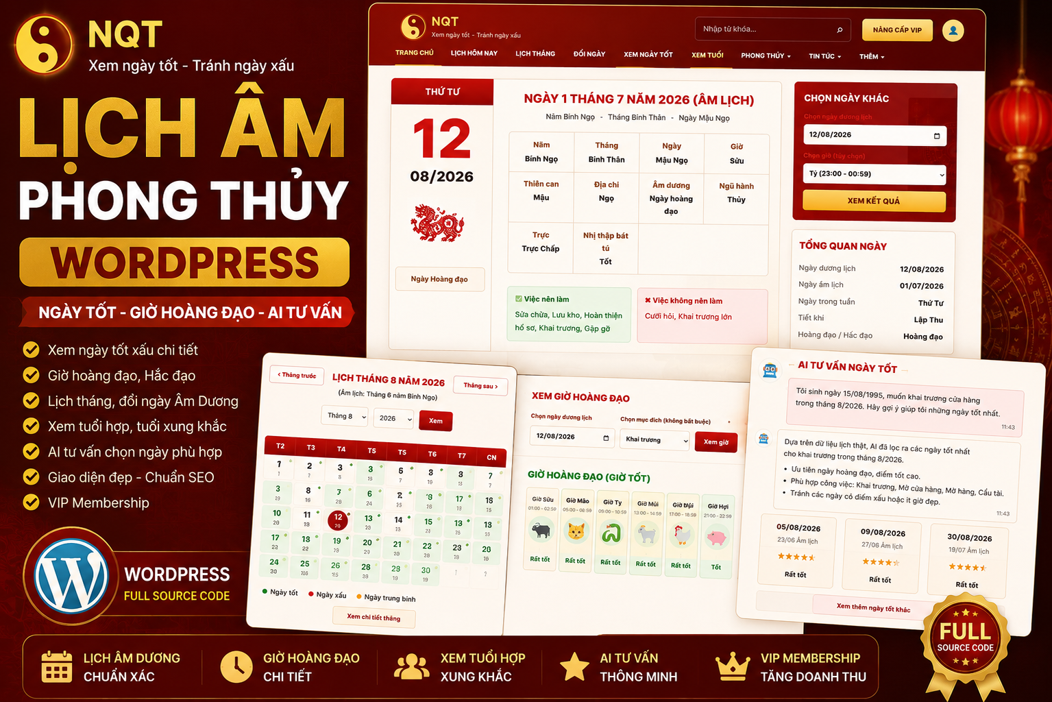 Source Code Website Lịch Âm & Phong Thủy WordPress - AI Tư Vấn Ngày Tốt