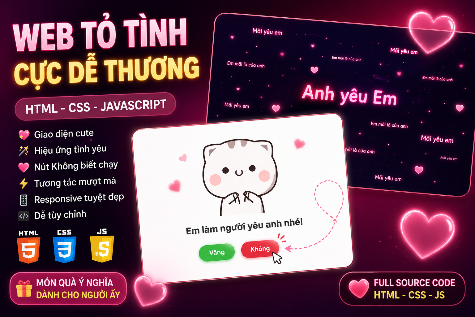 Love Confession Website - HTML CSS JavaScript Interactive Template