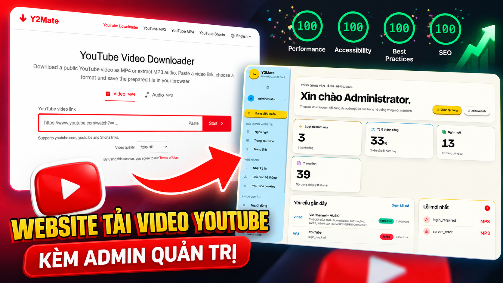 Source Code YouTube Downloader MP3 MP4 – Laravel 13, Admin CMS, Đa Ngôn Ngữ